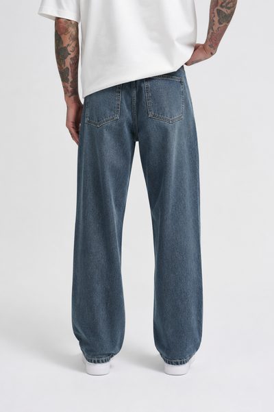 Ice Wash Dark Blue Baggy Pants