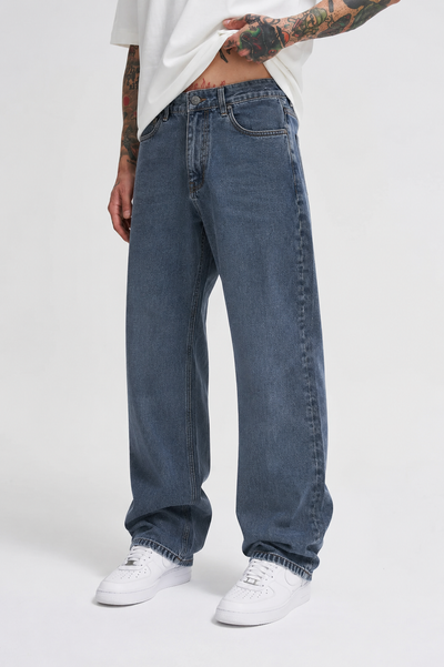 Ice Wash Dark Blue Baggy Pants