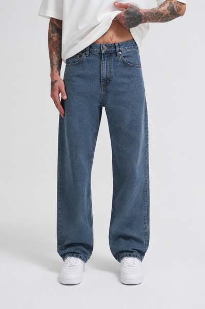 Ice Wash Dark Blue Baggy Pants